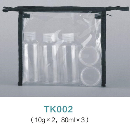 hot selling products plastic transparent travel cosmetic bottles set with PVC bag 10gx2, 80mlx3